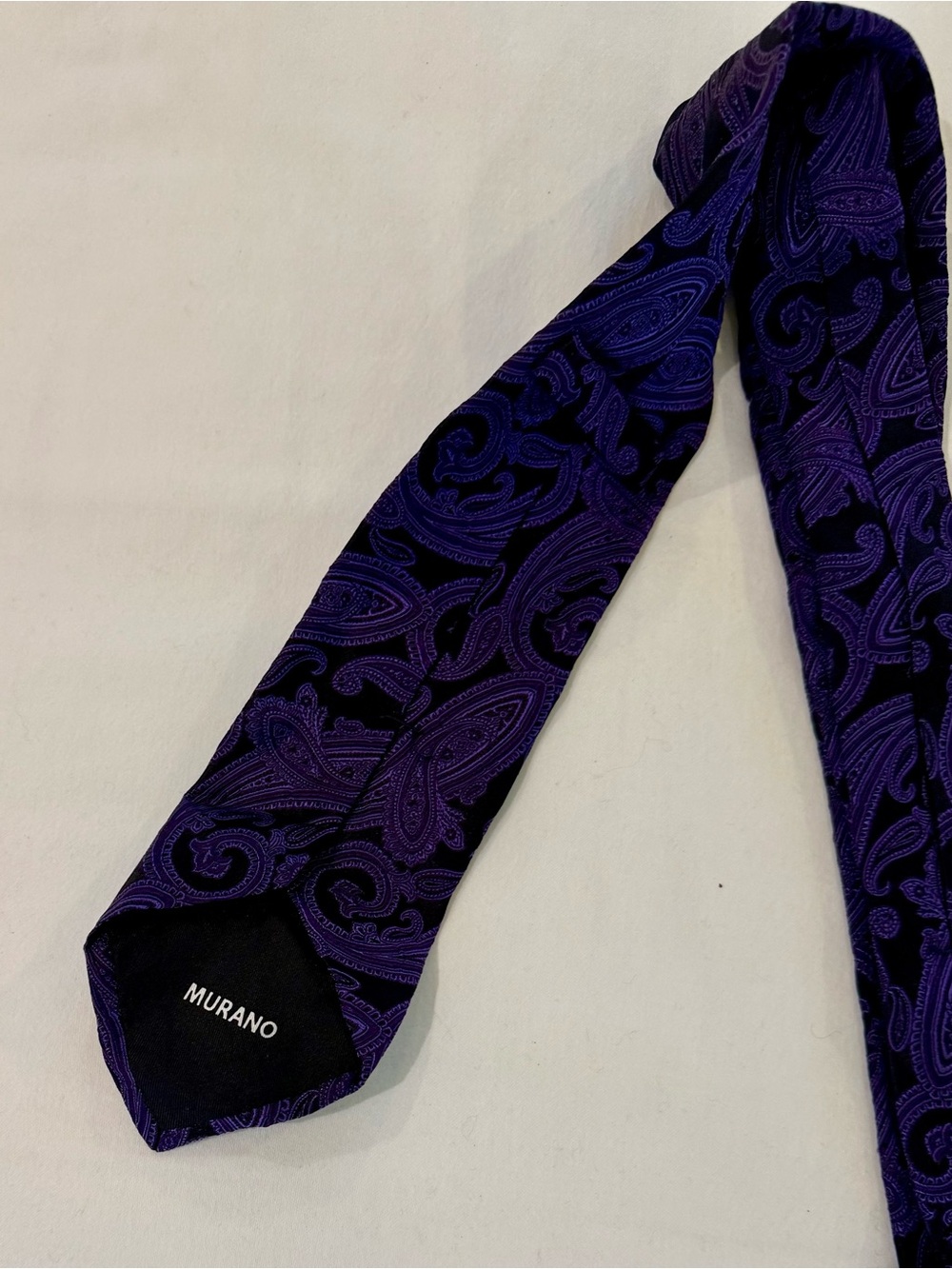 Murano Black Tie with Purple Paisley - Picture 2 of 3